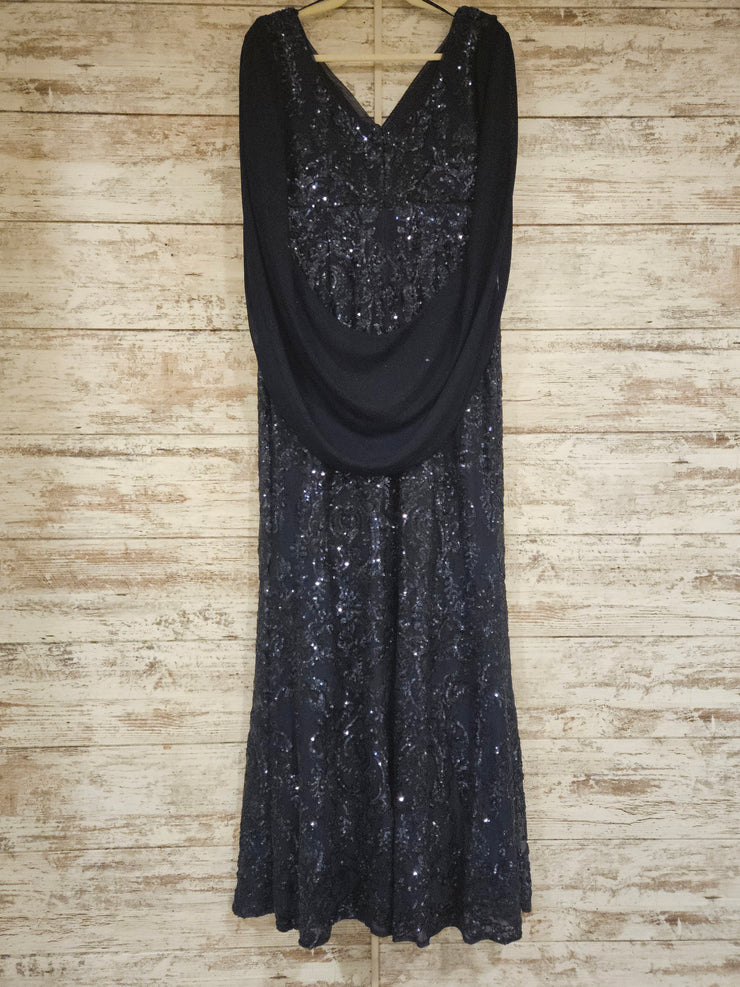 NAVY SPARKLY LONG EVENING GOWN