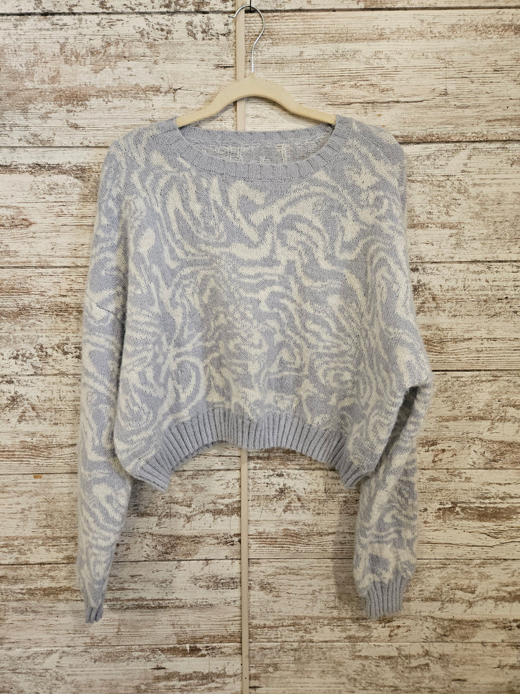 BLUE/WHITE CROP SWEATER