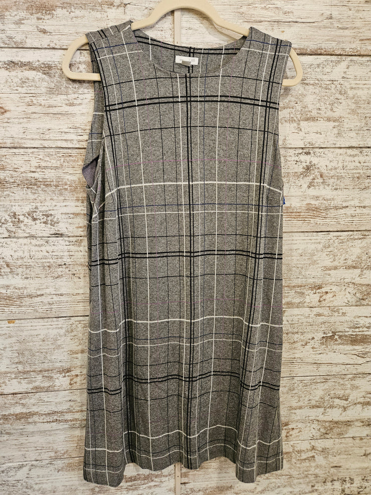 GRAY PONTE PLAID SHORT DRESS