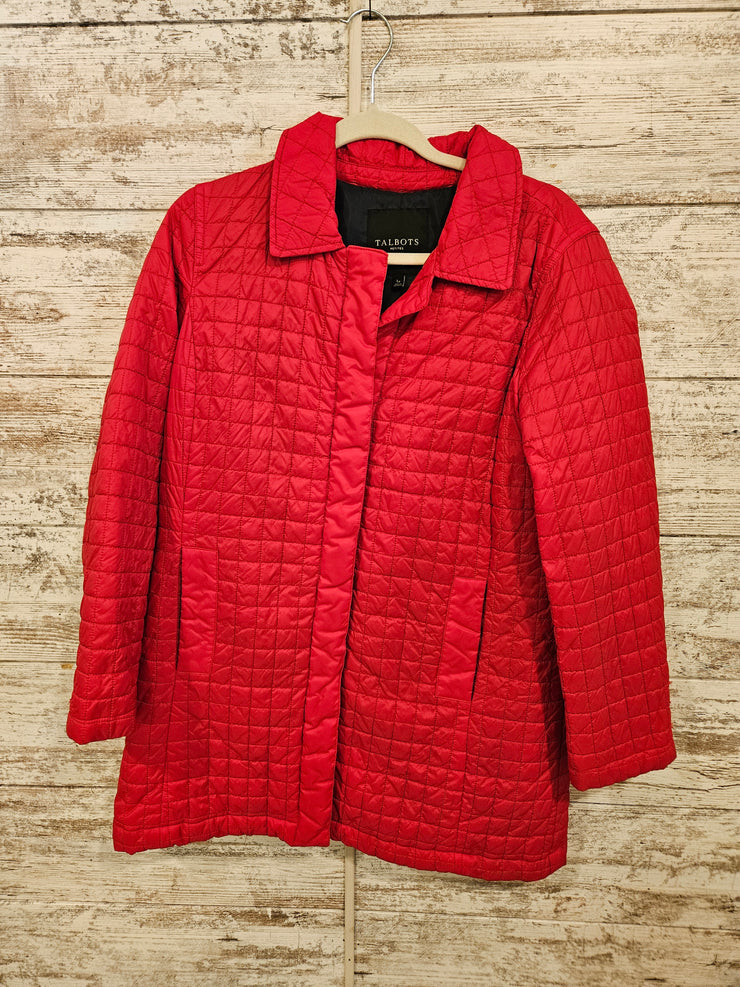 RED QUILTED LONG COAT $249