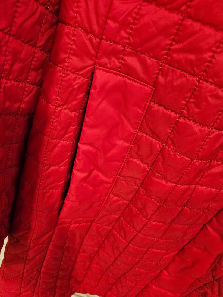 RED QUILTED LONG COAT $249