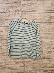 GREEN STRIPED HOODED ZIP UP