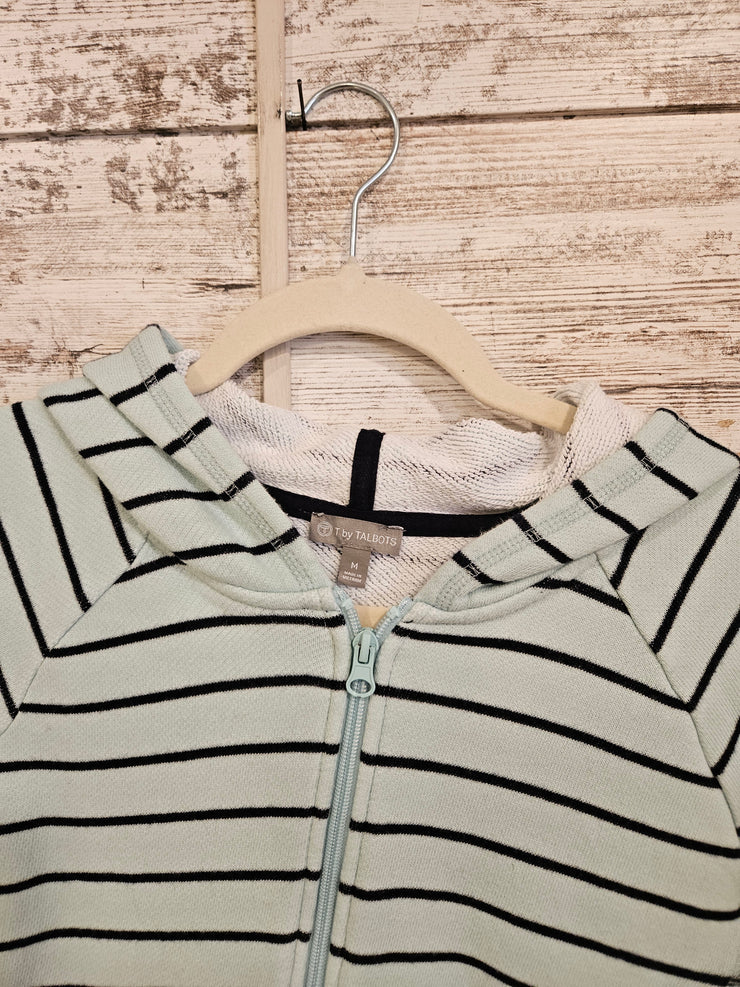 GREEN STRIPED HOODED ZIP UP