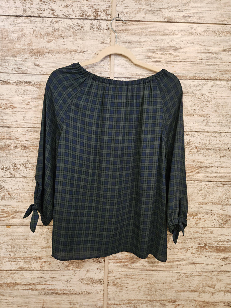 NAVY/GREEN PLAID TOP $89