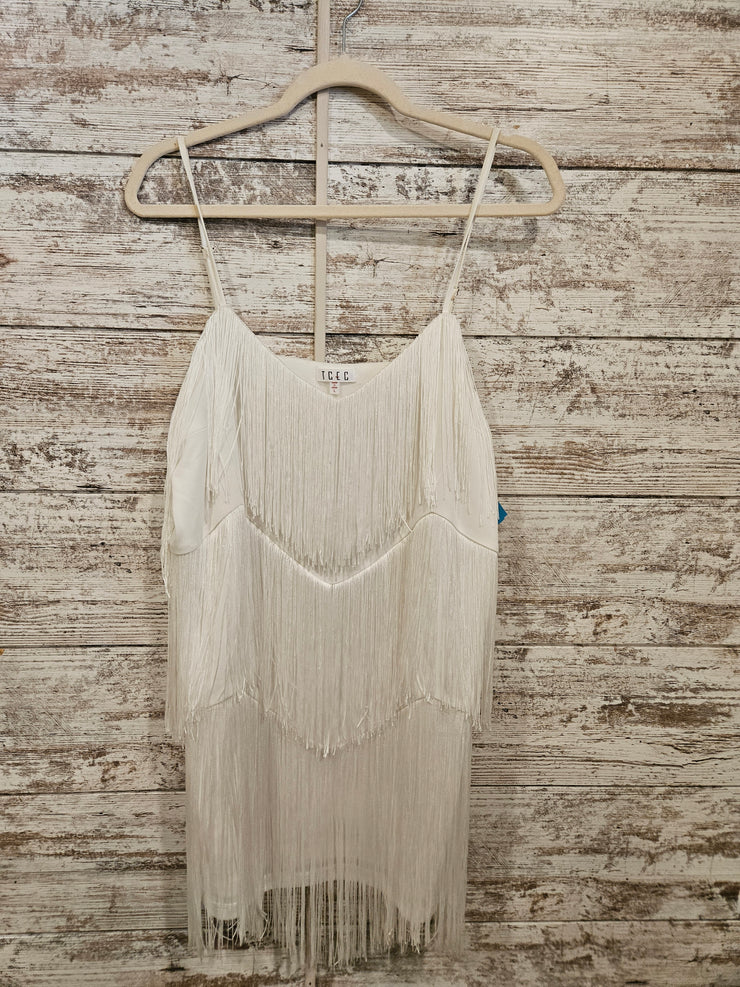 WHITE FRINGE SHORT DRESS