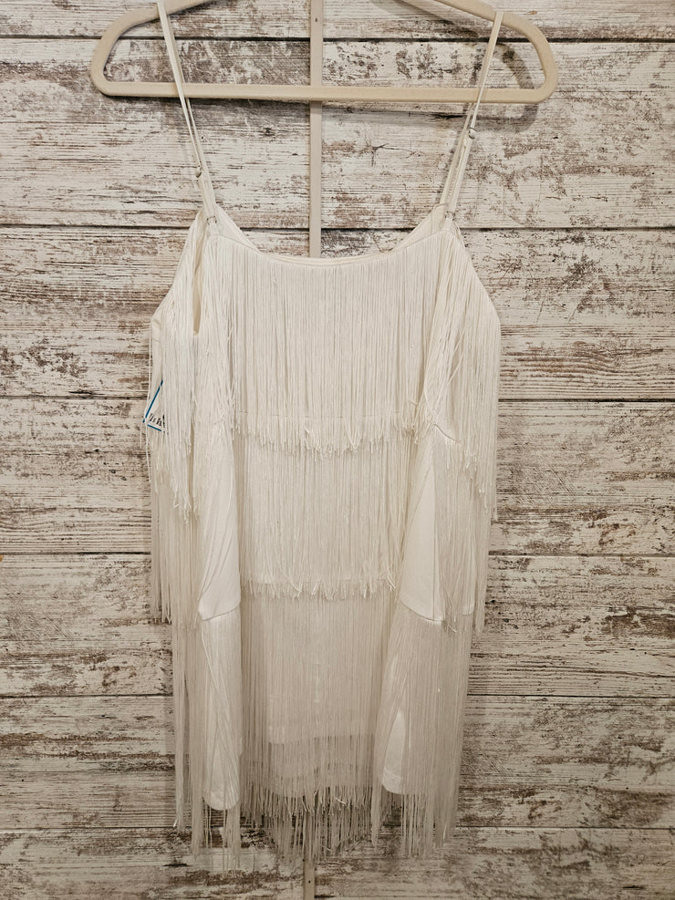 WHITE FRINGE SHORT DRESS