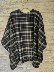 BLACK/GRAY PLAID PONCHO-NEW