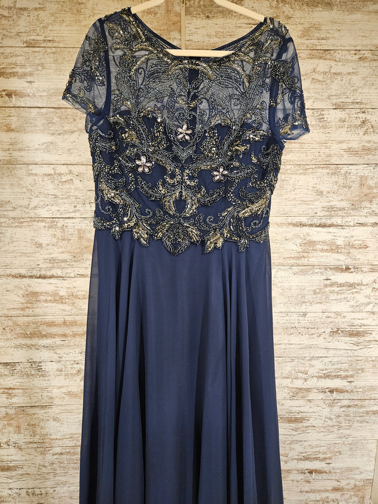 NAVY BEADED TOP LONG DRESS