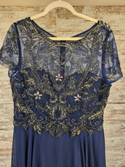 NAVY BEADED TOP LONG DRESS