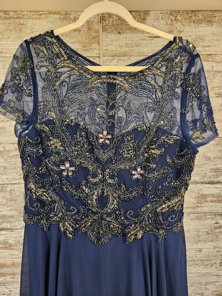 NAVY BEADED TOP LONG DRESS