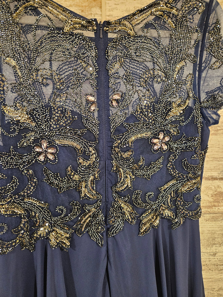 NAVY BEADED TOP LONG DRESS