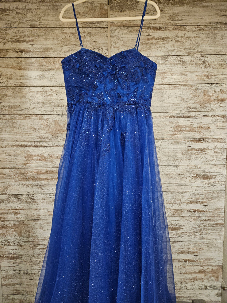 ROYAL BLUE/FLORAL A LINE GOWN