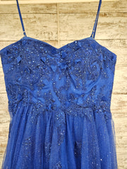 ROYAL BLUE/FLORAL A LINE GOWN