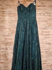 GREEN SPARKLY A LINE GOWN -NEW