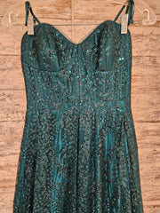 GREEN SPARKLY A LINE GOWN -NEW