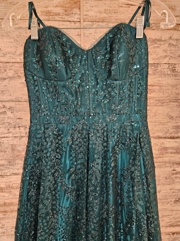 GREEN SPARKLY A LINE GOWN -NEW