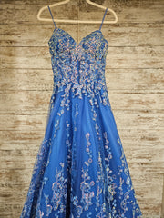 BLUE/PINK FLORAL A LINE GOWN
