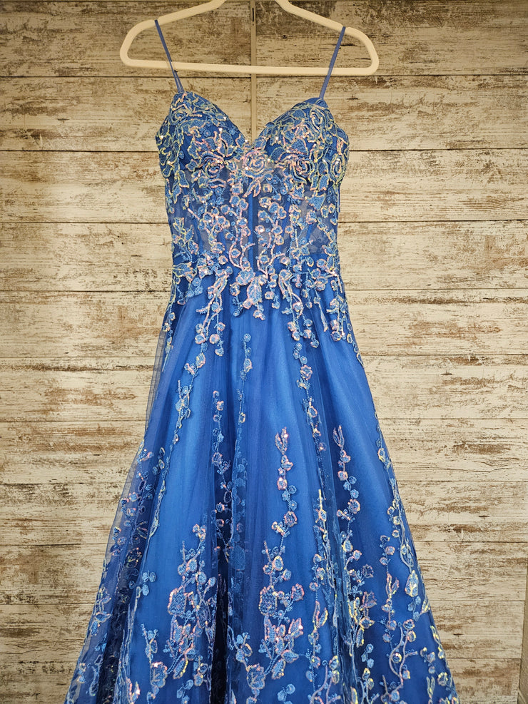 BLUE/PINK FLORAL A LINE GOWN