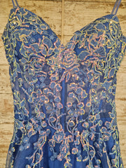 BLUE/PINK FLORAL A LINE GOWN