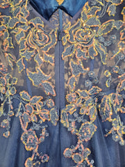 BLUE/PINK FLORAL A LINE GOWN