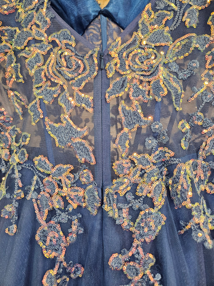 BLUE/PINK FLORAL A LINE GOWN