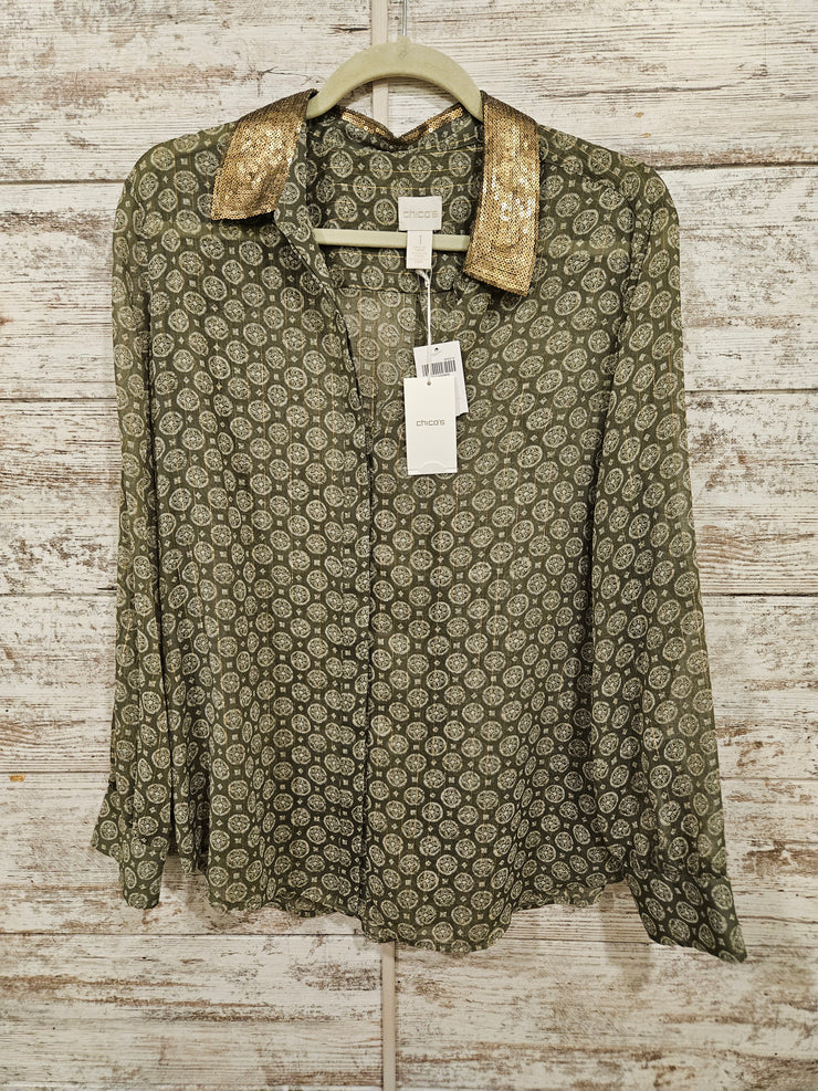 GREEN/GOLD SHEER SHIRT-NEW$109