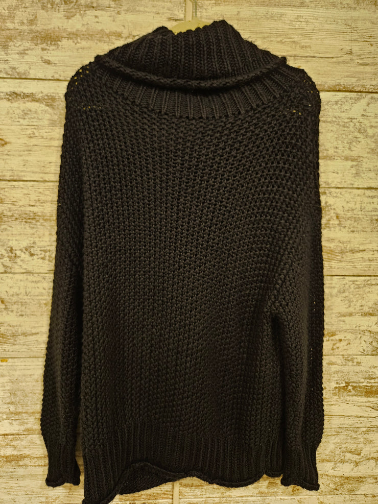 NAVY CHUNKY COWL NECK SWEATER
