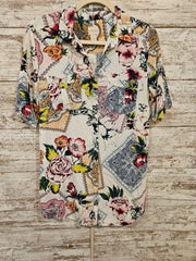 WHITE/FLORAL SHORT SLEEVE TOP