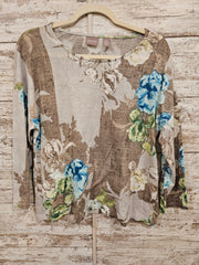 TAN/FLORAL LONG SLEEVE TOP