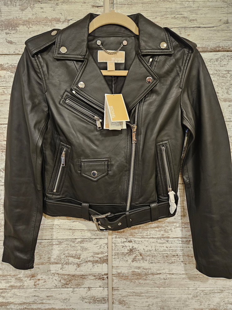 BLACK FAUX LEATHER JACKET $395