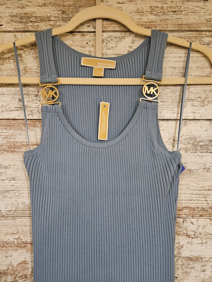 BLUE RIBBED MIDI DRESS-NEW$350