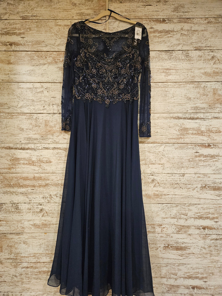 NAVY BEADED TOP LONG DRESS-NEW