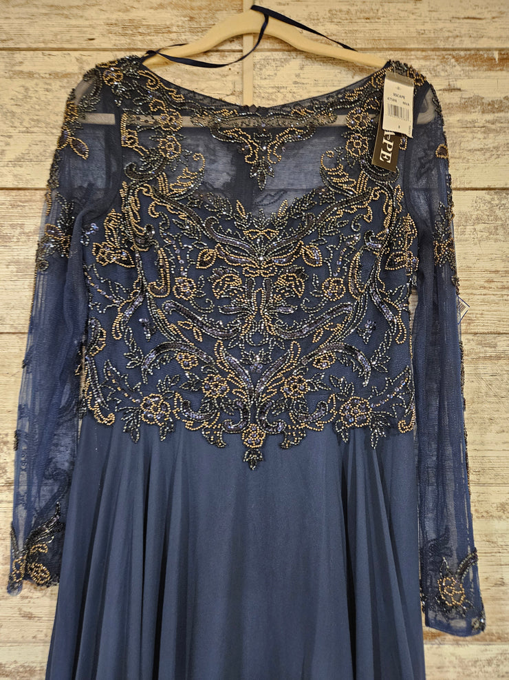 NAVY BEADED TOP LONG DRESS-NEW