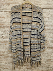 IVORY/BLUE/GOLD OPEN CARDIGAN