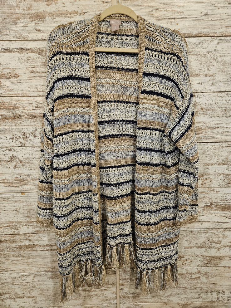 IVORY/BLUE/GOLD OPEN CARDIGAN