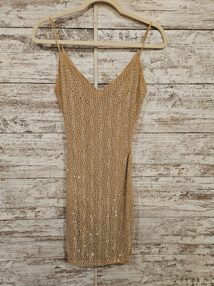 TAN/SILVER SPARKLY SHORT DRESS