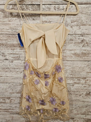 IVORY/PURPLE FLORAL SHORT DRES