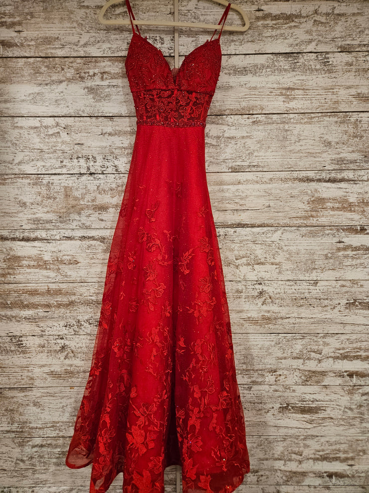 RED/FLORAL A LINE GOWN