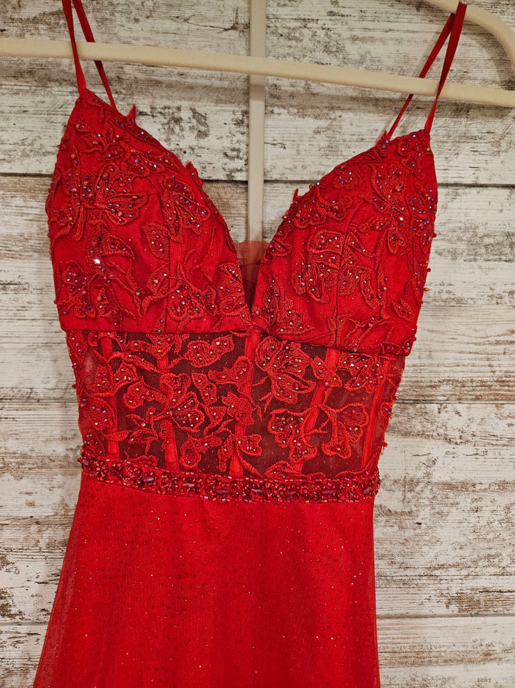 RED/FLORAL A LINE GOWN