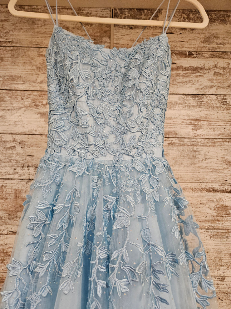 BLUE/FLORAL A LINE GOWN