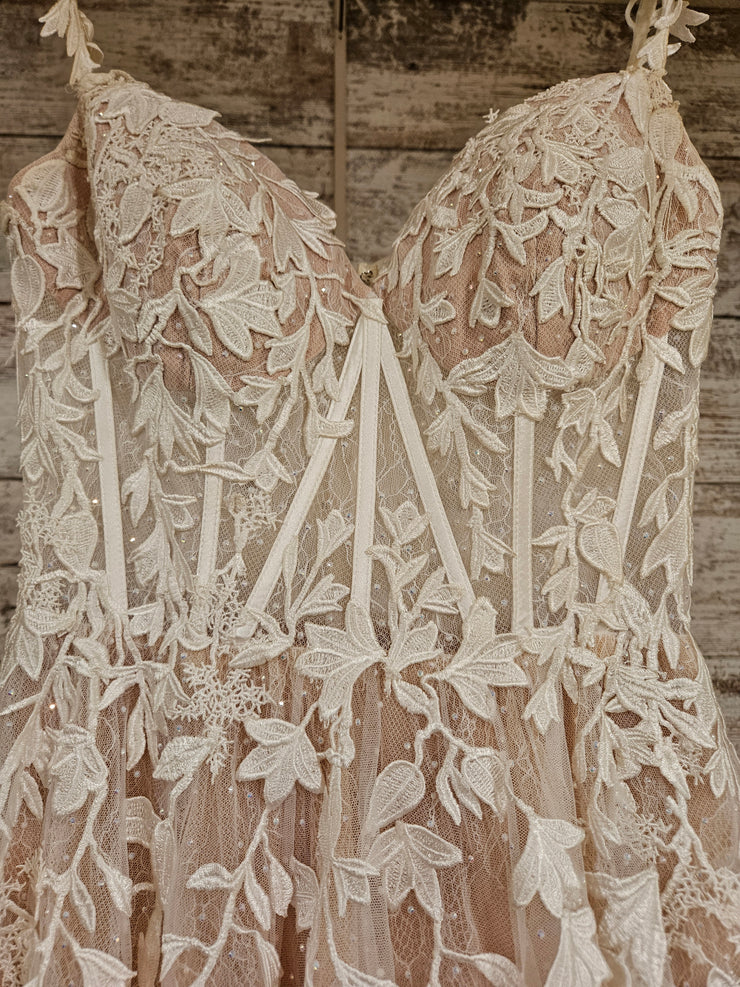 WHITE/FLORAL A LINE GOWN