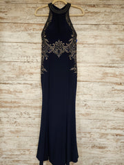 NAVY/BRONZE LONG EVENING GOWN