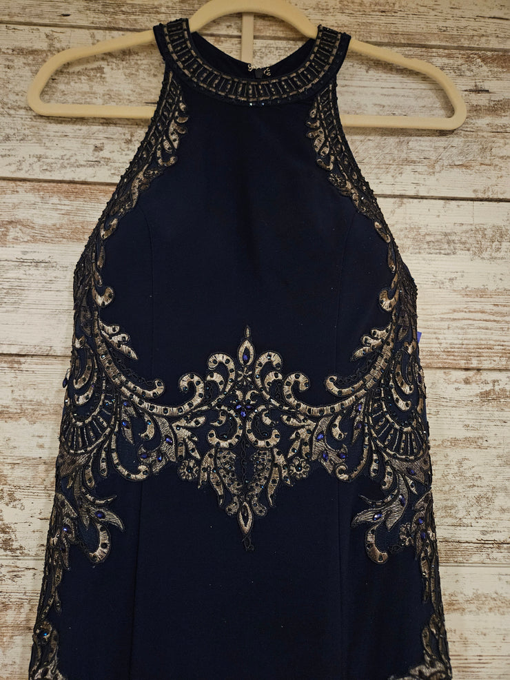 NAVY/BRONZE LONG EVENING GOWN