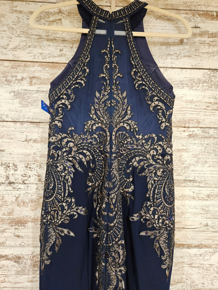 NAVY/BRONZE LONG EVENING GOWN