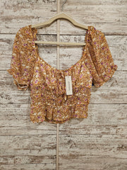 IVORY/TAN FLORAL CROP TOP-NEW