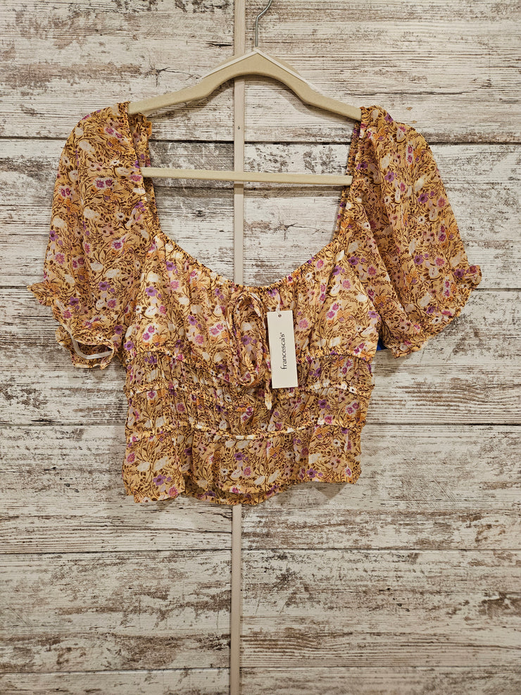 IVORY/TAN FLORAL CROP TOP-NEW