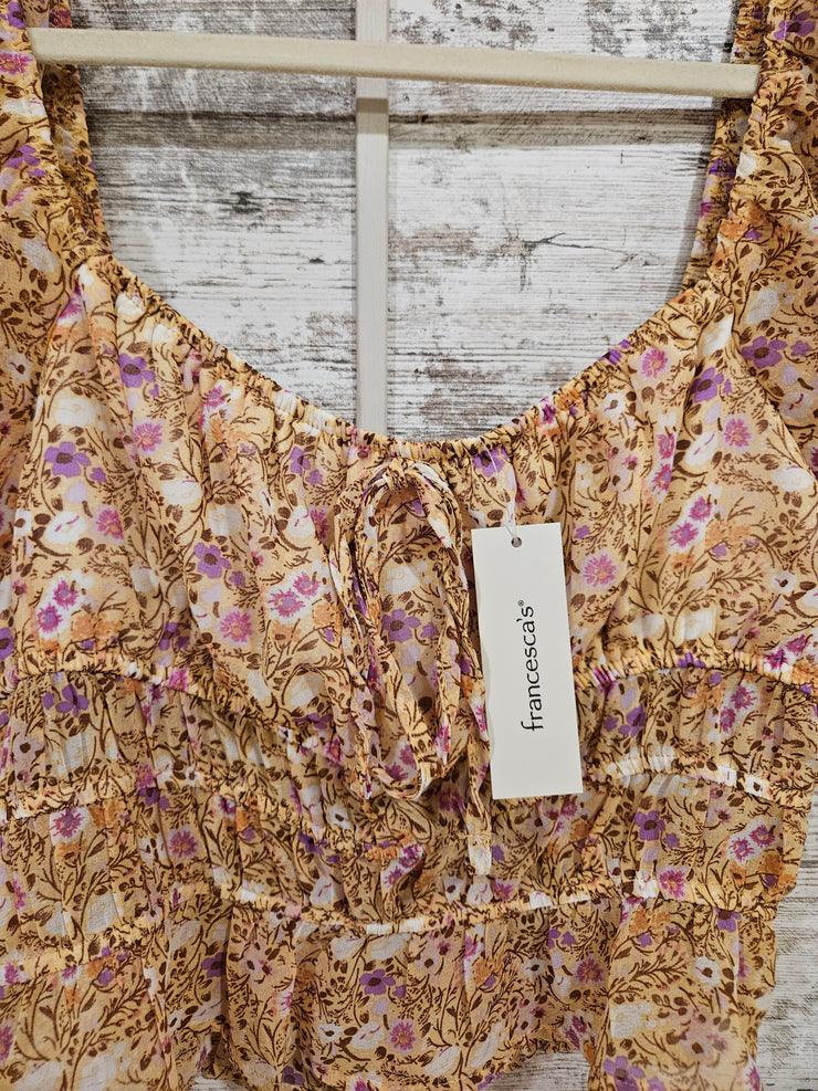 IVORY/TAN FLORAL CROP TOP-NEW