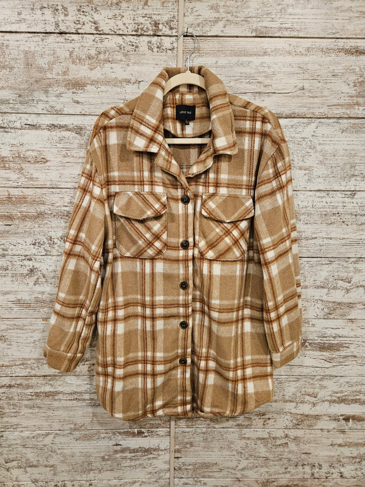 TAN/WHITE PLAID SHACKET