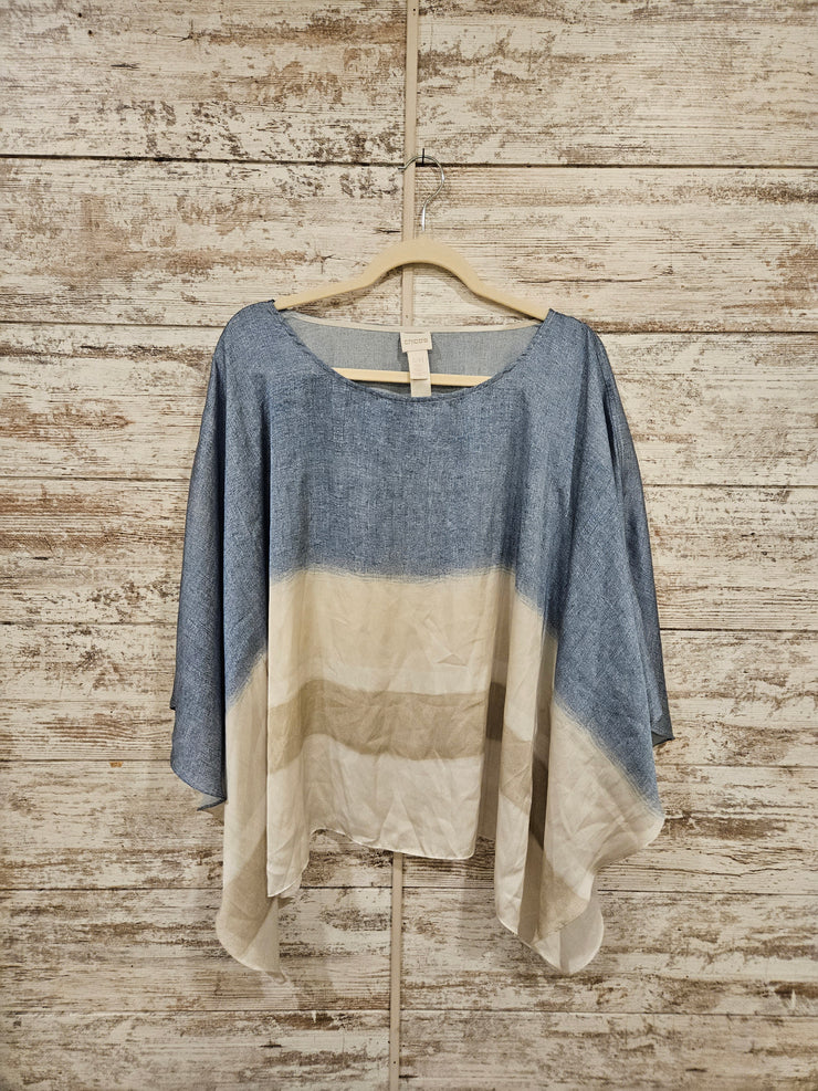 BLUE/IVORY PONCHO TOP