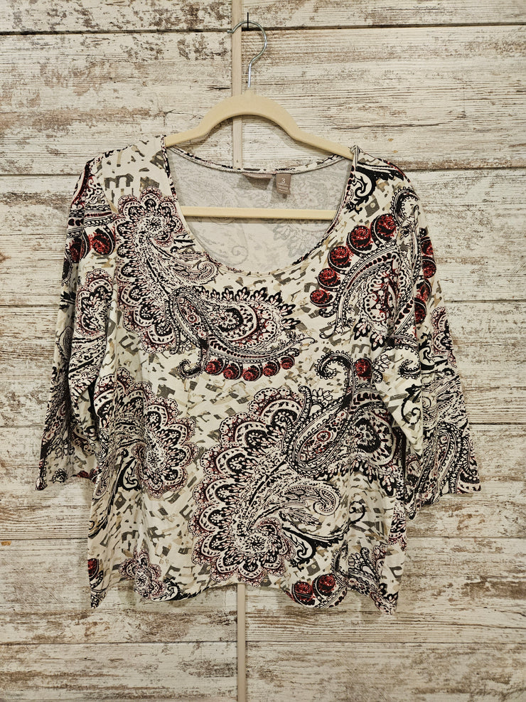 IVORY/RED LONG SLEEVE TOP